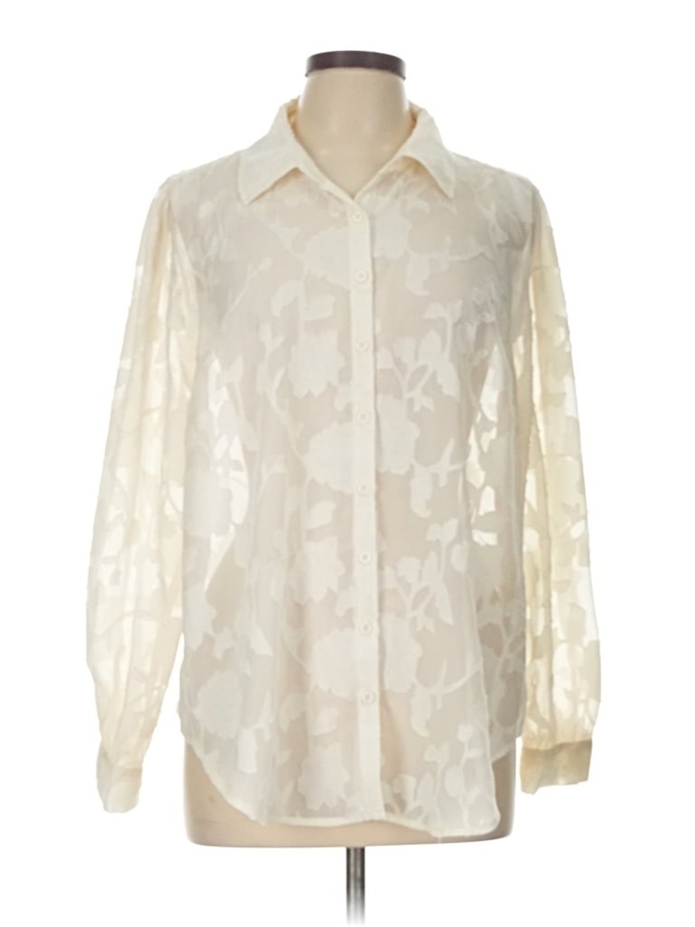 torrid Cream Textured Floral Button-Down Shirt